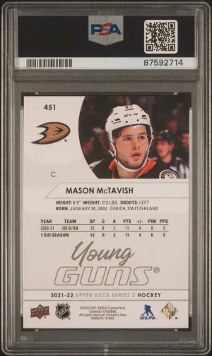 2021-2022 Upper Deck Mason Mctavish Young Guns PSA 10 Gem Mint back