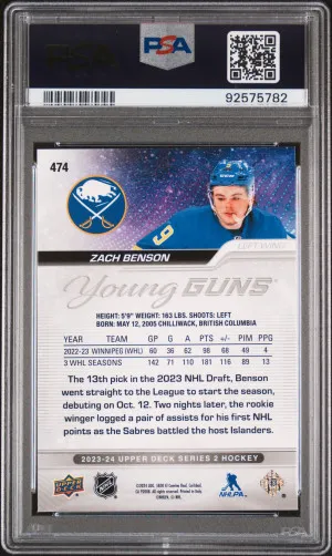 2023 Upper Deck Zach Benson Young Guns PSA 10 Gem Mint back