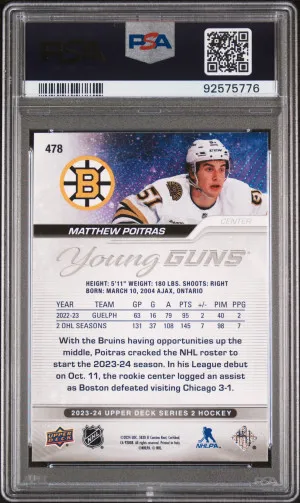 2023 Upper Deck Matthew Poitras Young Guns PSA 10 Gem Mint back