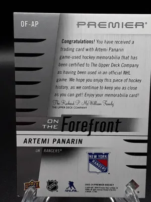 2023-24 Premier Artemi Panarin On The Forefront Patch /50 Rangers back
