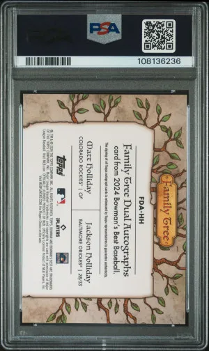 2024 Bowman's Best Family Tree Dual Autographs Matt Holliday/Jackson Holliday Family Tree Dual Auto PSA 9 Auto 9 11/25 back