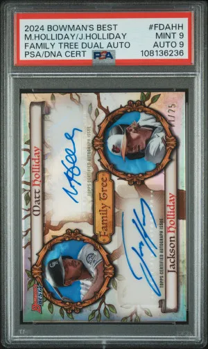 2024 Bowman's Best Family Tree Dual Autographs Matt Holliday/Jackson Holliday Family Tree Dual Auto PSA 9 Auto 9 11/25 front