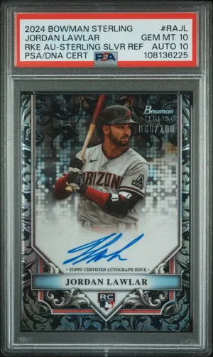 2024 Bowman Sterling Rookies Autographs Jordan Lawlar Rookie Auto Sterling Silver Refractor 080/100 PSA 10 Auto 10 front