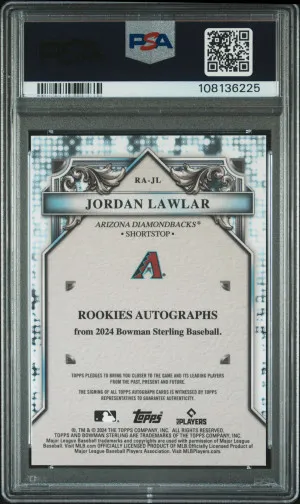 2024 Bowman Sterling Rookies Autographs Jordan Lawlar Rookie Auto Sterling Silver Refractor 080/100 PSA 10 Auto 10 back