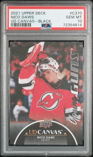 2021-2022 Upper Deck Nico Daws UD Canvas Young Guns-Black PSA 10 Gem Mint front