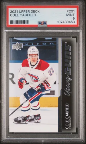 2021-2022 Upper Deck Cole Caufield Young Guns PSA 9 Mint front