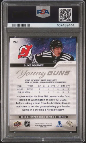 2023 Upper Deck Luke Hughes Young Guns PSA 9 Mint back
