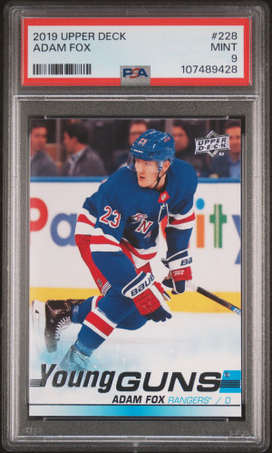 2019 Upper Deck Adam Fox Young Guns PSA 9 Mint front