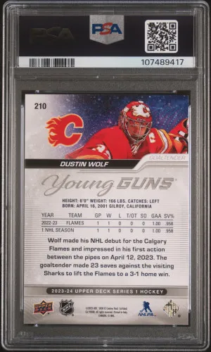 2023 Upper Deck Dustin Wolf Young Guns PSA 9 Mint back