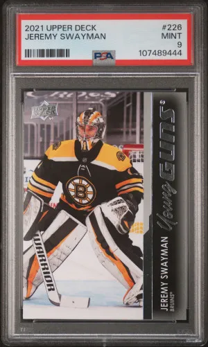2021-2022 Upper Deck Jeremy Swayman Young Guns PSA 9 Mint front