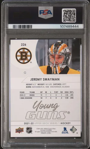 2021-2022 Upper Deck Jeremy Swayman Young Guns PSA 9 Mint back