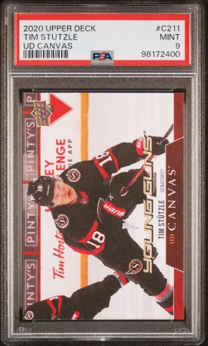 2020 Upper Deck Tim Stutzle UD Canvas Young Guns PSA 9 Mint front