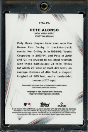 Pete Alonso 2022 Topps Finest #FMA-PA Refractor Autograph back