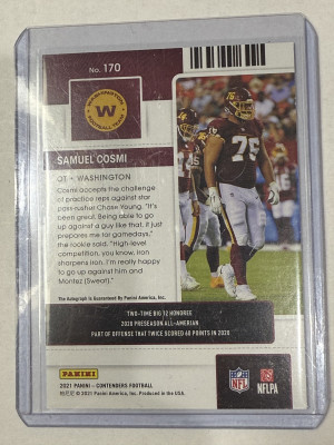 2021 Panini Contenders - Rookie Ticket Samuel Cosmi #170 Autograph back