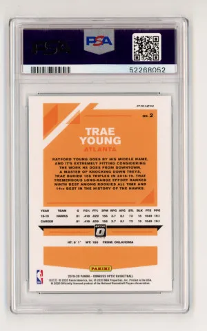 2019 Donruss Optic TRAE YOUNG Rare BLUE VELOCITY HOLO PRIZM #2 - GRADED PSA 9 Atlanta Hawks back