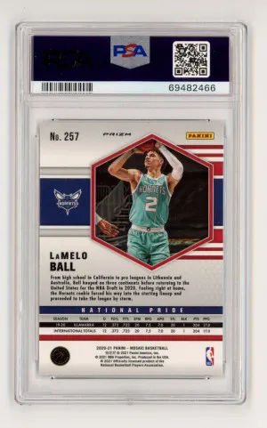 2020-21 Panini Mosaic LAMELO BALL Rookie RC RED WAVE PRIZM #257 Hornets - PSA 10 - Charlotte Hornets back