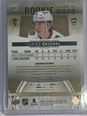 Lukas Reichel The Cup Rookie Auto /50 back