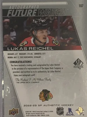Lukas Reichel Future Watch Auto 999/999 back