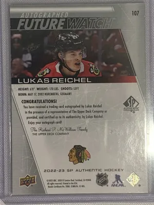 Lukas Reichel Future Watch Auto /999 back