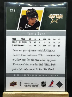 Jamie Benn 2009-10 Upper Deck Series 1 Young Guns Rookie #212 back