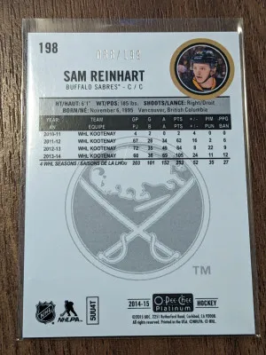 SAM REINHART WHITE ICE RC ROOKIE /199 2014-15 O-PEE-CHEE PLATINUM #64 back