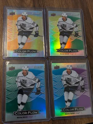 Quinton Byfield color flow lot x 4 - 2024-25 Upper Deck Allure Color Spectrum Orange Yellow /199 - just missing red orange for rainbow front