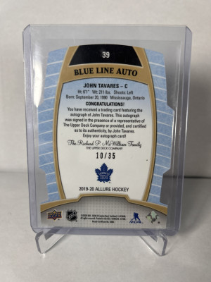 2019-20 Upper Deck Allure Blue Line Auto /35 John Tavares #39 back