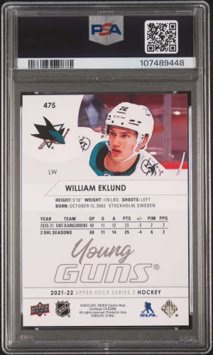 2021-2022 Upper Deck William Eklund Young Guns PSA 9 Mint back