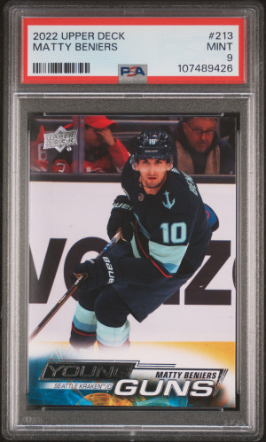 2022 Upper Deck Matty Beniers Young Guns PSA 9 Mint front