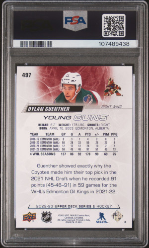 2022 Upper Deck Dylan Guenther Young Guns PSA 9 Mint back