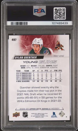 2022 Upper Deck Dylan Guenther Young Guns PSA 9 Mint back