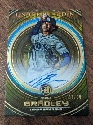 Taj Bradley Auto /50 2022 Bowman Inception Autographs Gold #PATBY front