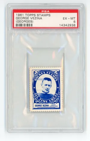 1961 Topps GEORGES GEORGE VEZINA Rare BLUE INK STAMP Montreal Canadiens HOF GRADED PSA 6 front