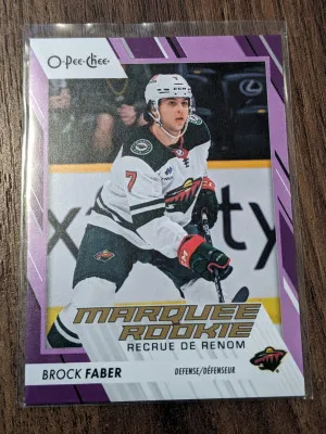 Brock Faber /49 purple 2023-24 O-Pee-Chee  #580 Marquee Rookie Purple Border /49 front