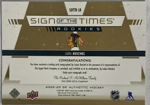Lukas Reichel Sign Of The Times Rookie Auto Inscribed /25 back