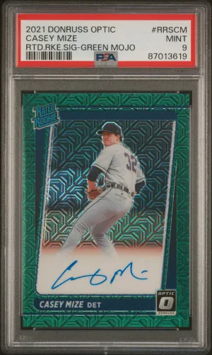 2021 Panini Donruss Optic Rated Rookie Signatures Casey Mize Rtd.rke.sig-Green Mojo Numbered 01/99 front