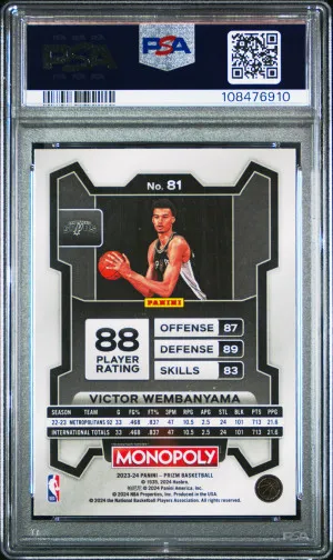 2023 Panini Prizm Monopoly Victor Wembanyama back