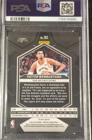 2023-24 Mosaic Victor Wembanyama RC Mosaic RC City Edition #282 PSA 9 back