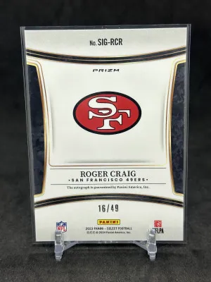 Roger Craig 2023 Panini Select Blue Prizm Auto /49 #SIG-RCR 49ers back