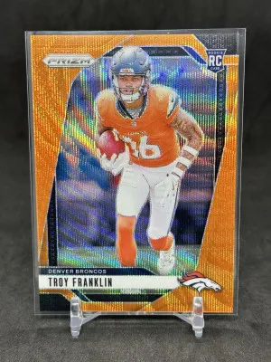 Troy Franklin 2024 Panini Prizm Orange Wave Prizm /60 Rookie RC #393 Broncos front