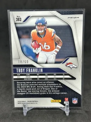 Troy Franklin 2024 Panini Prizm Orange Wave Prizm /60 Rookie RC #393 Broncos back