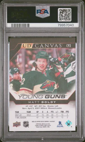 2022-23 Upper Deck  YG Canvas B&W Matt Boldy PSA 10 back