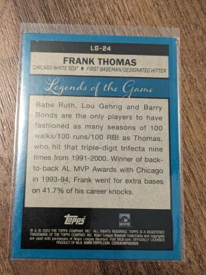 2023 Topps Series 2 Frank Thomas Legends of the Game Black /299 LG-24 back