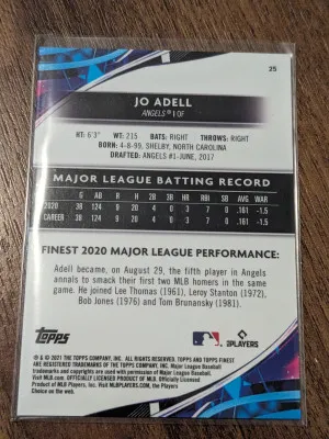 2021 Topps Finest Sky Blue Refractor /300 Jo Adell #25 Rookie RC back