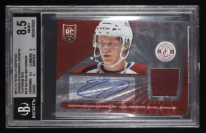 Nathan Mackinnon 2013-14 Totally Certified Rookie Autograph Jerseys Platinum Red #229 /50 Beckett 8.5 Auto 10. front