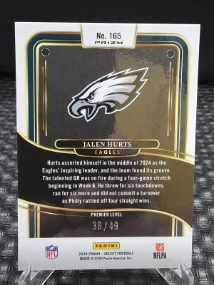 2024 Panini Select Jalen Hurts Lime Green /49 Eagles (Premier Level) back