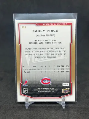 Carey Price 2007-08 Upper Deck Victory Rookie RC #303 Canadiens back