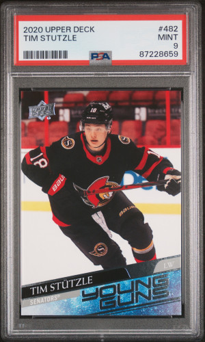 2020 Upper Deck Tim Stutzle young guns PSA 9 front