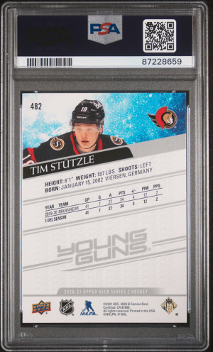 2020 Upper Deck Tim Stutzle young guns PSA 9 back
