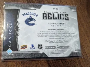 Henrik Sedin Diamond mine relics black diamond 2019-20 game used back